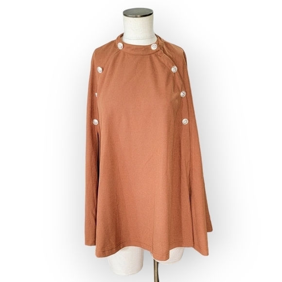 NEW Zanzea Camel Color Cape with Medallion Buttons Size Medium - Picture 1 of 16
